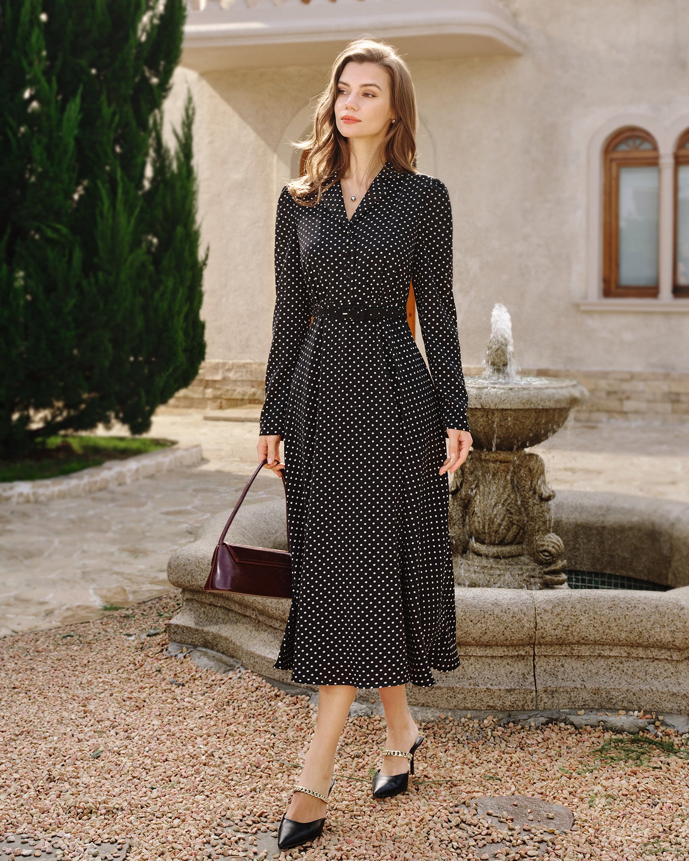 Black Polka Dot Collar Midi Dress Black Polka Dot Collar Midi Dress