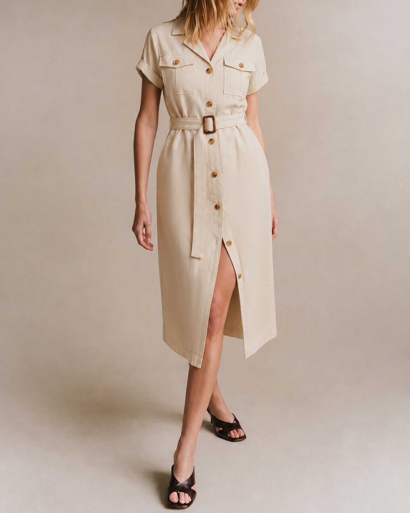 midi dress with belt for women Black A-Line Belted Midi Dress