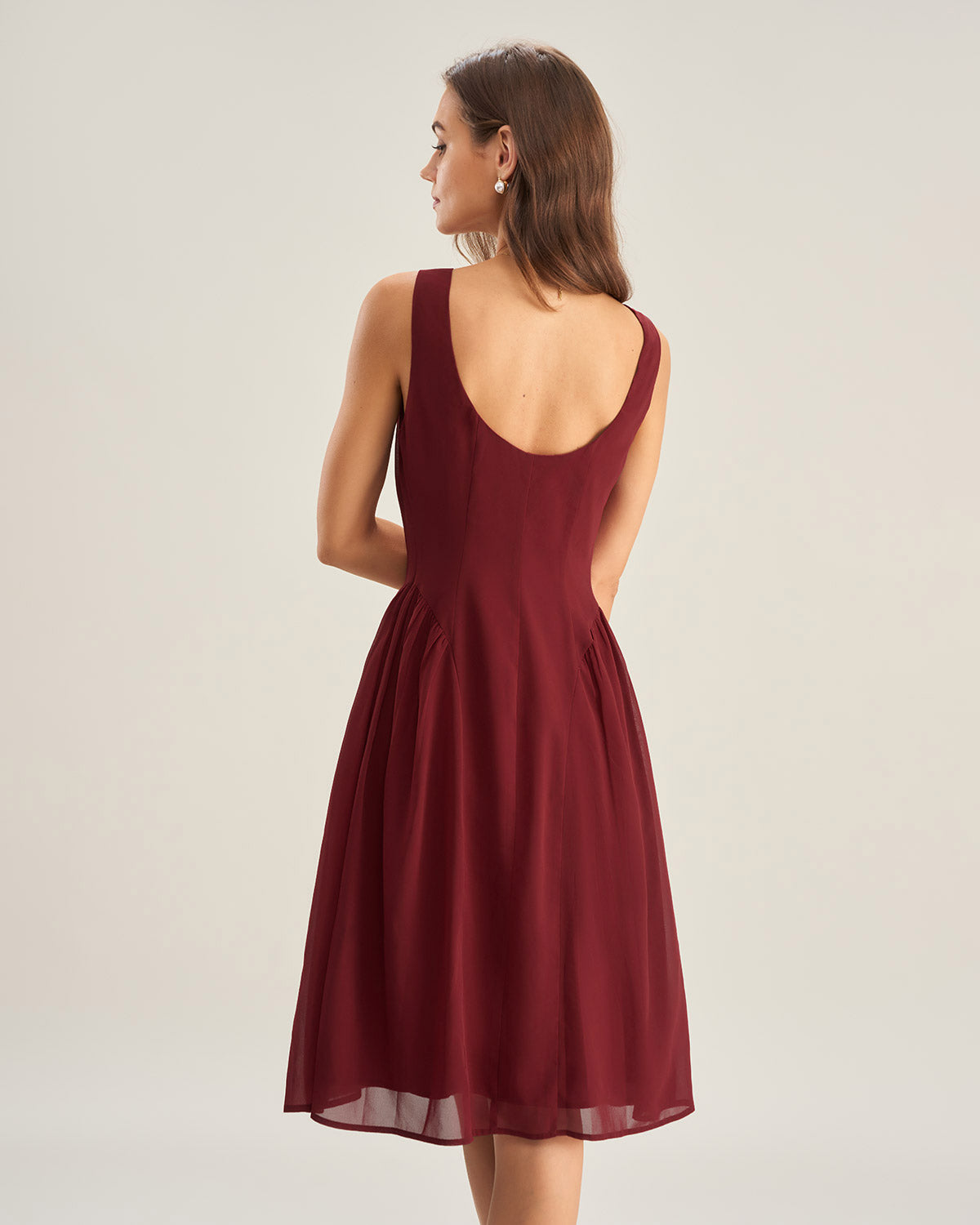Wine Red Chiffon Sleeveless Midi Dress & Reviews - Wine Red - Dresses
