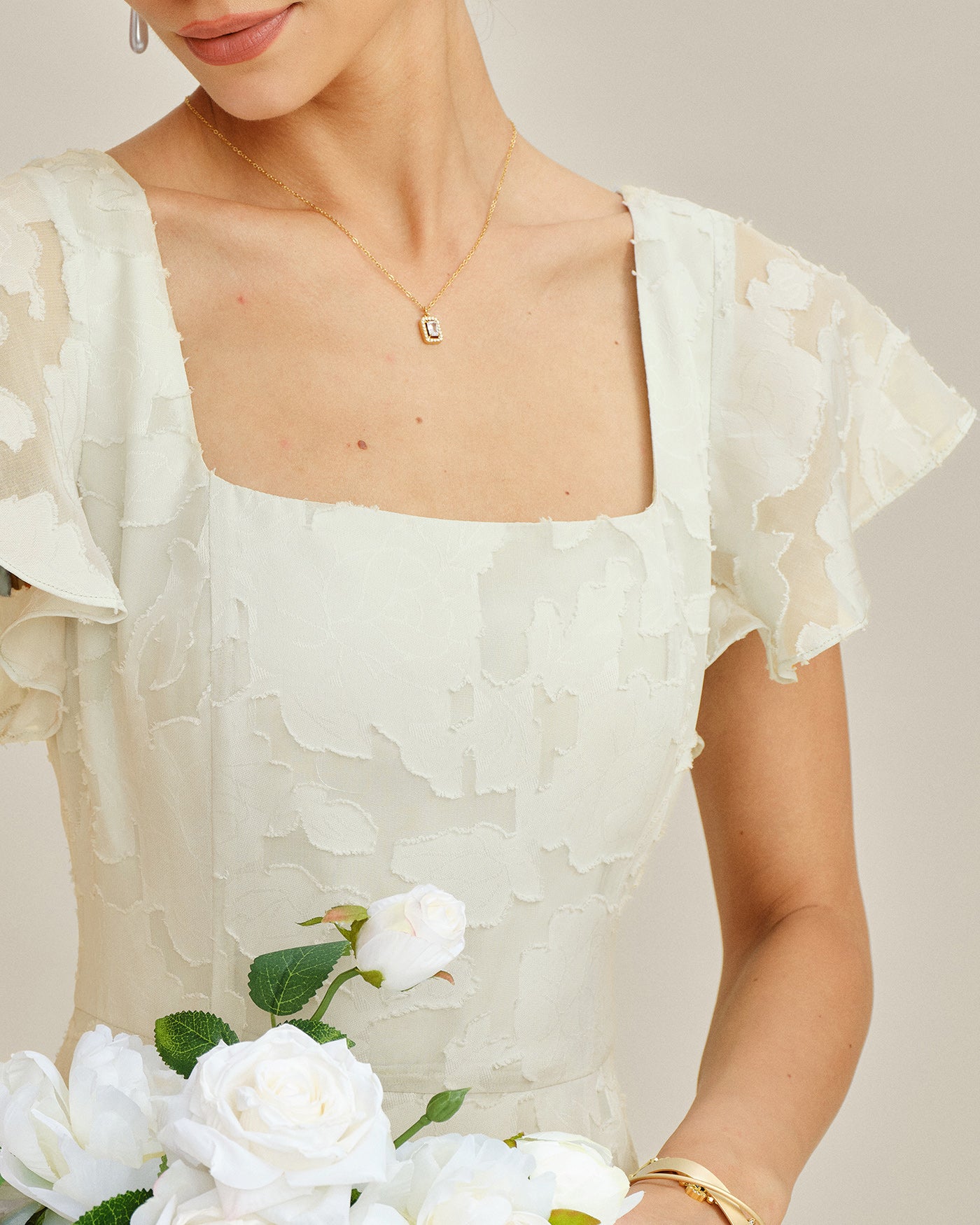 Rihoas Textured Floral Jacquard Midi Dress | Square Neck Bare Back Sheath for Formal, Wedding Guest, Summer Vacation, Beige / M Rihoas Textured Floral Jacquard Midi Dress | Square Neck Bare Back Sheath for Formal, Wedding Guest, Summer Vacation, Beige / M
