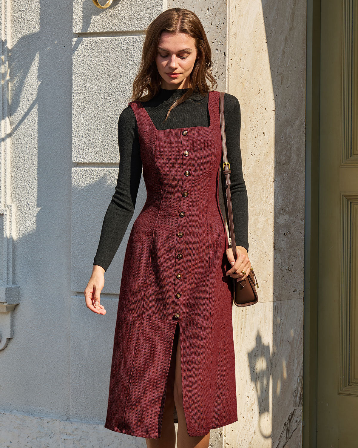 Women's Woven Polyester Midi Dress Dresses - RIHOAS