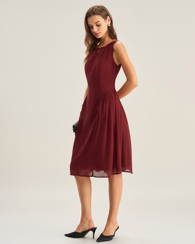 Women's Woven Polyester Midi Dress Dresses - RIHOAS