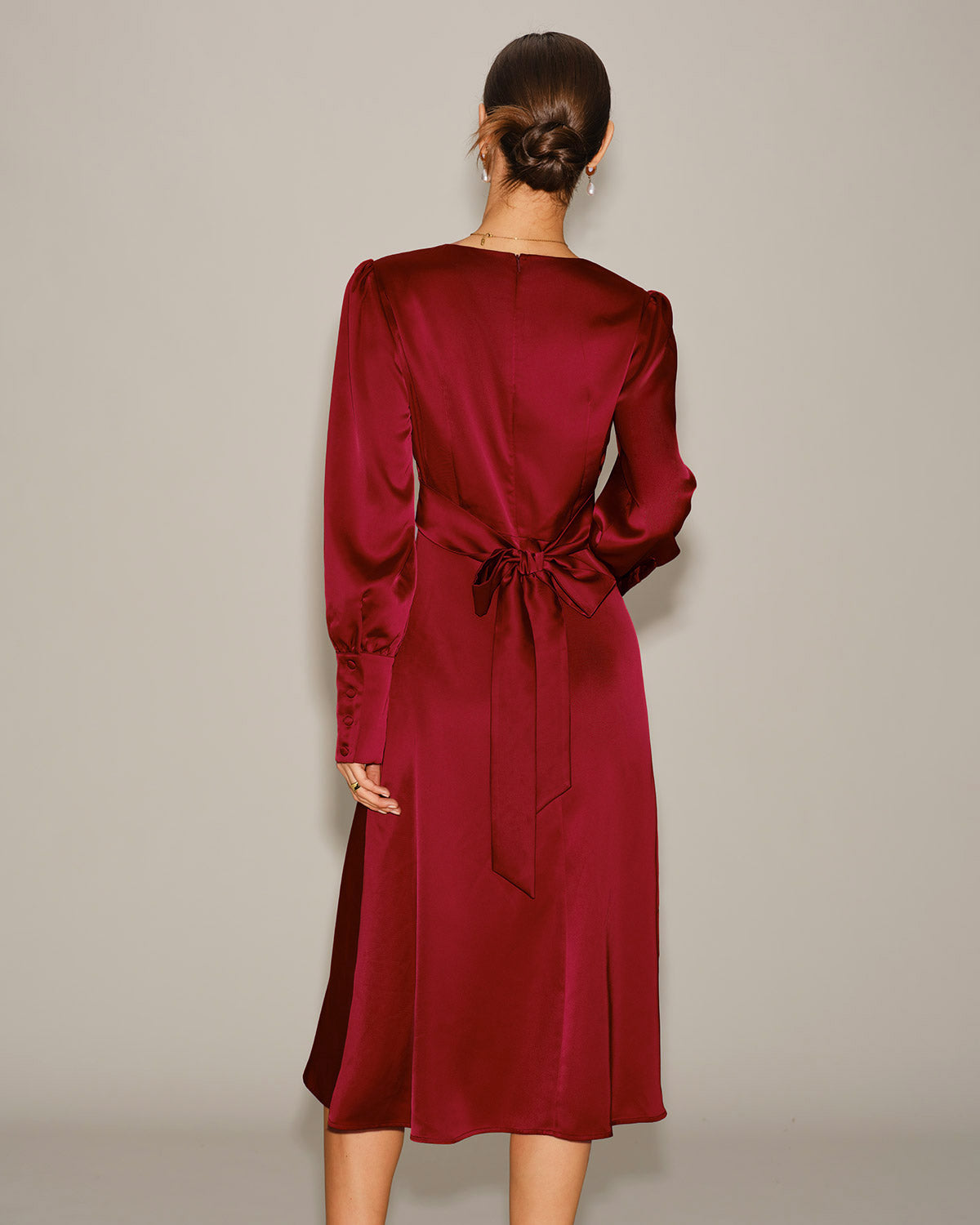 Wine Red Satin A-Line Midi Dress & Reviews - Wine Red - Dresses | RIHOAS Wine Red Satin A-Line Midi Dress & Reviews - Wine Red - Dresses | RIHOAS