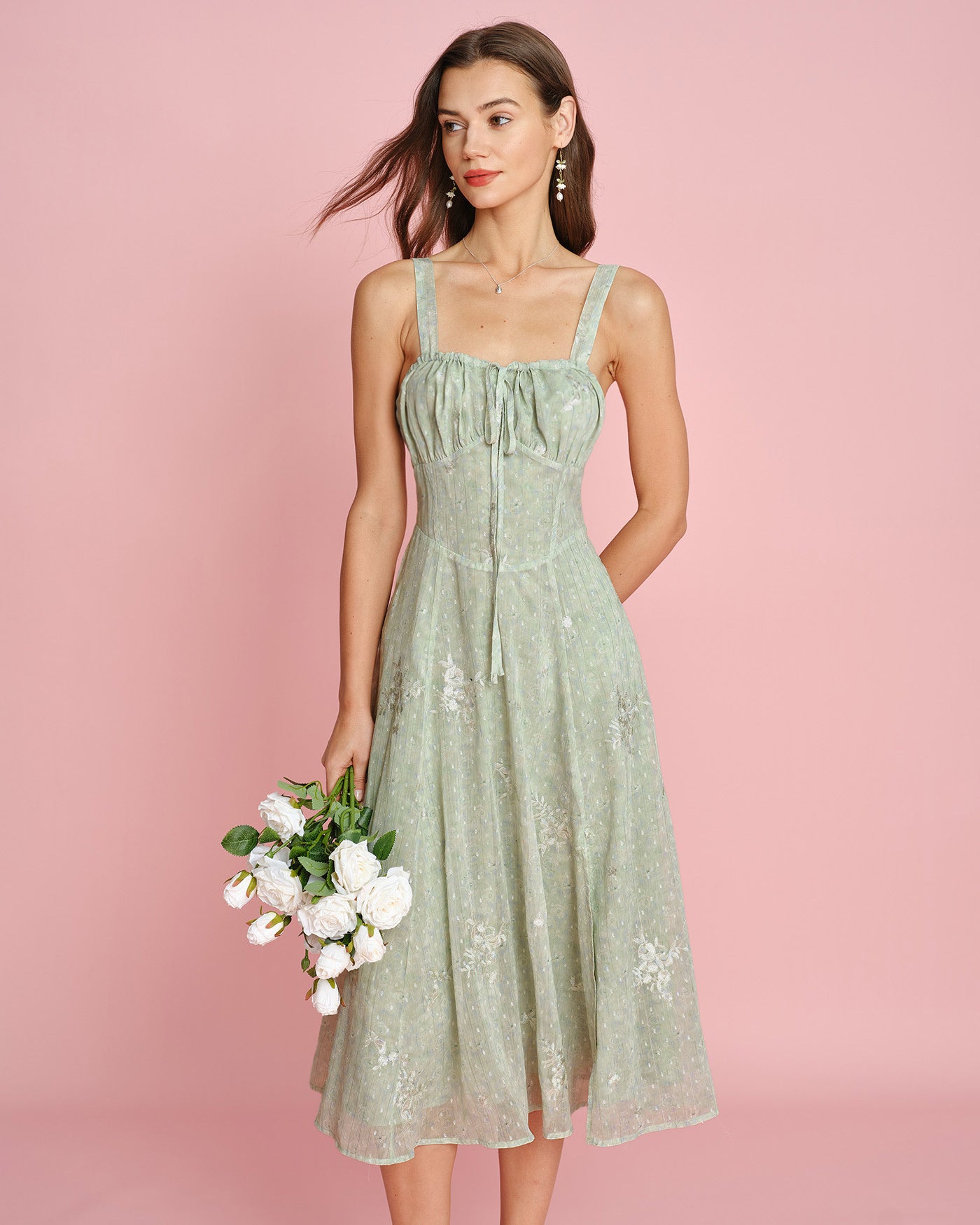 Green Jacquard Slip A-Line Midi Dress & Reviews - Green - Dresses | RIHOAS