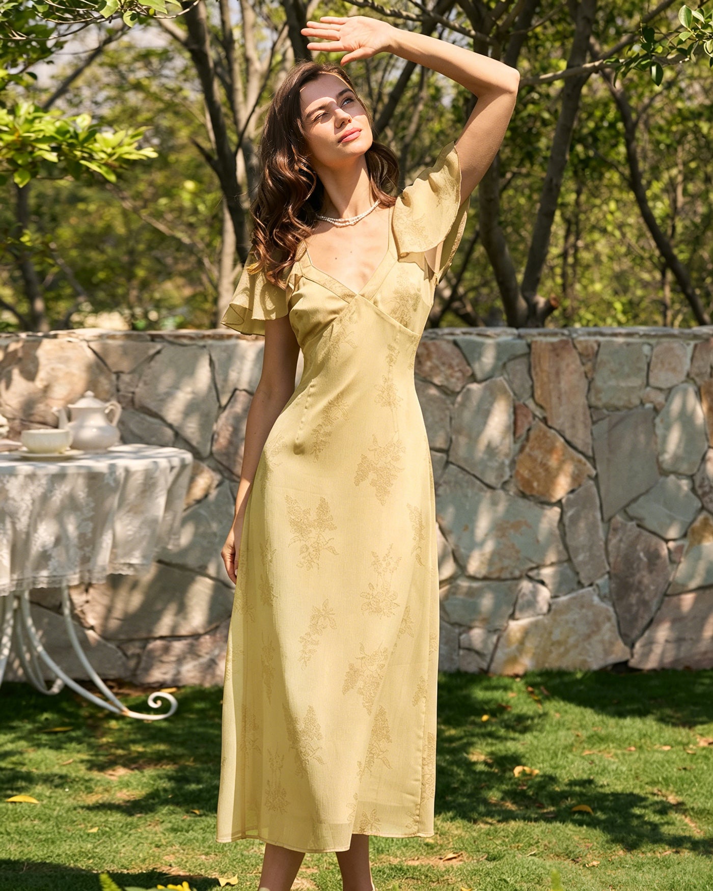 Yellow Butterfly Sleeve Floral Midi Dress & Reviews - Yellow - Dresses Yellow Butterfly Sleeve Floral Midi Dress & Reviews - Yellow - Dresses