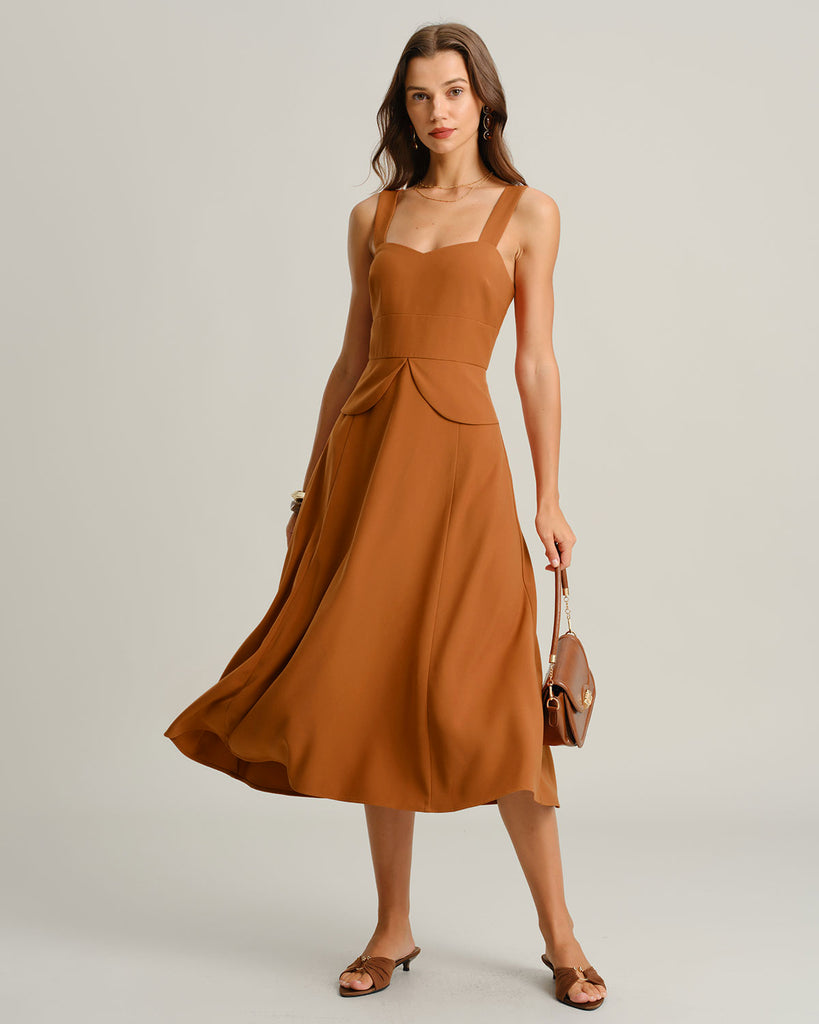 Women's Woven Polyester Midi Dress Dresses - RIHOAS