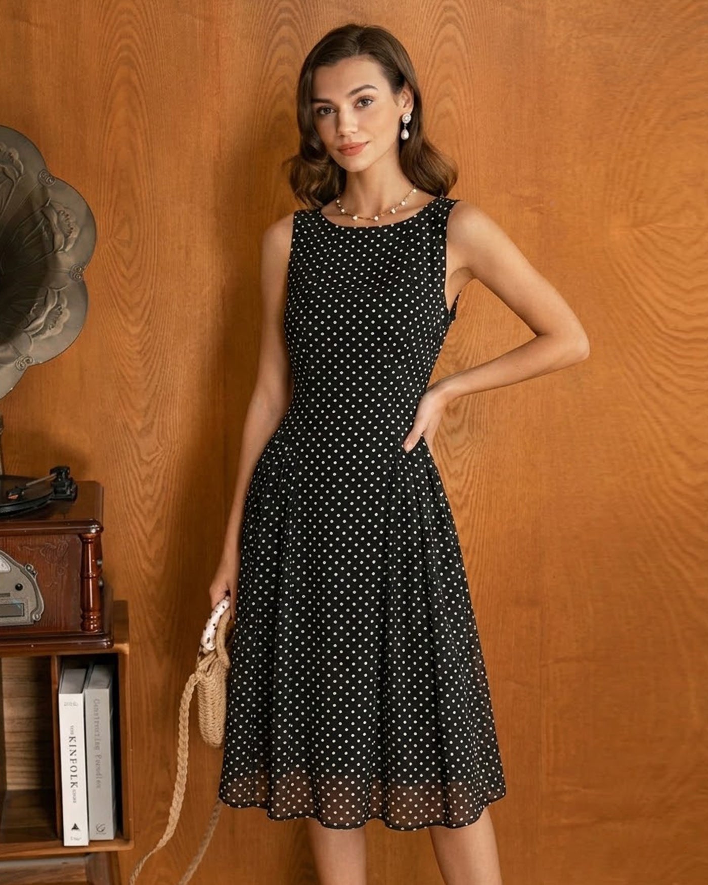Black Polka Dot Chiffon Midi Dress Black Polka Dot Chiffon Midi Dress