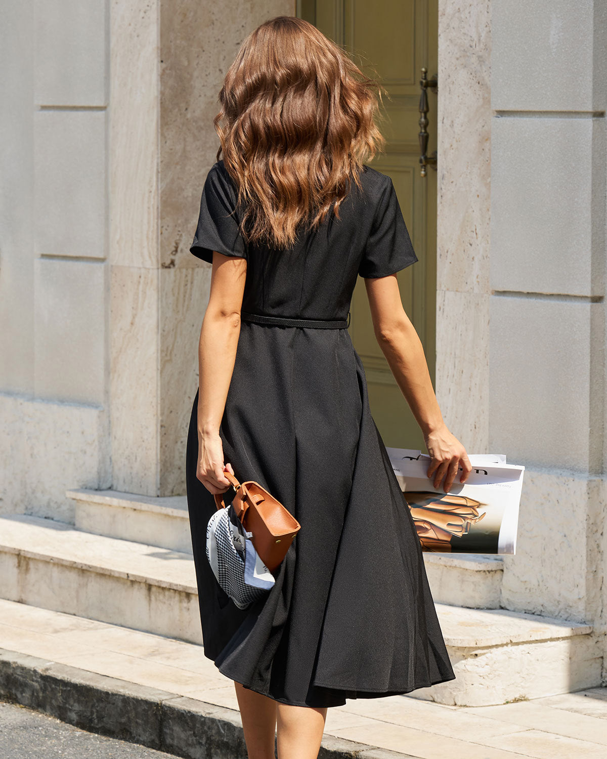 Black A-Line Belted Midi Dress & Reviews - Black - Dresses