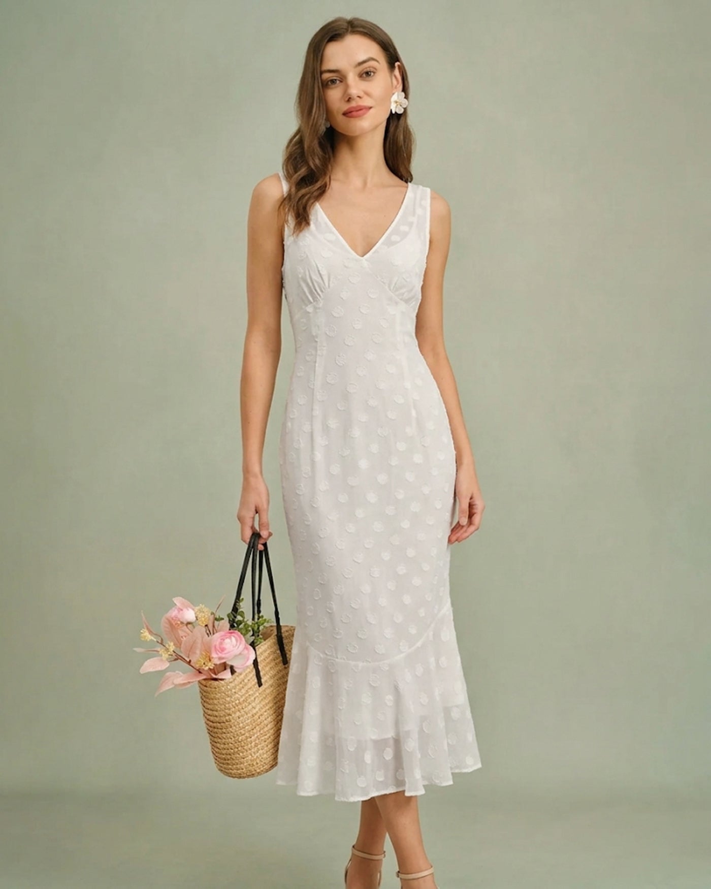 Beige Polka Dot V-Neck Midi Dress & Reviews - Beige - Dresses | RIHOAS Beige Polka Dot V-Neck Midi Dress & Reviews - Beige - Dresses | RIHOAS