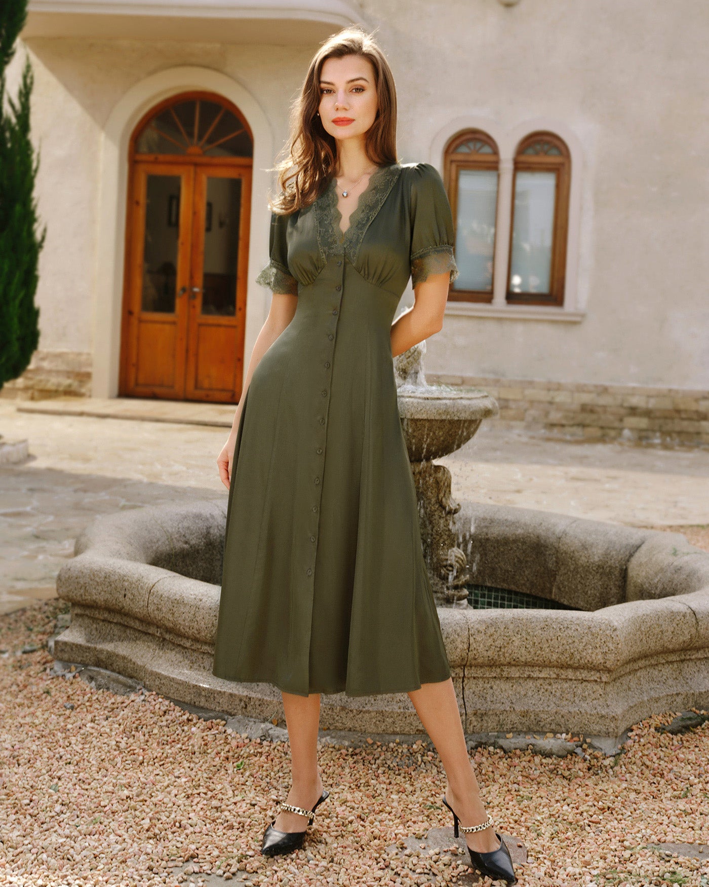 Green Lace Satin Midi Dress Green Lace Satin Midi Dress