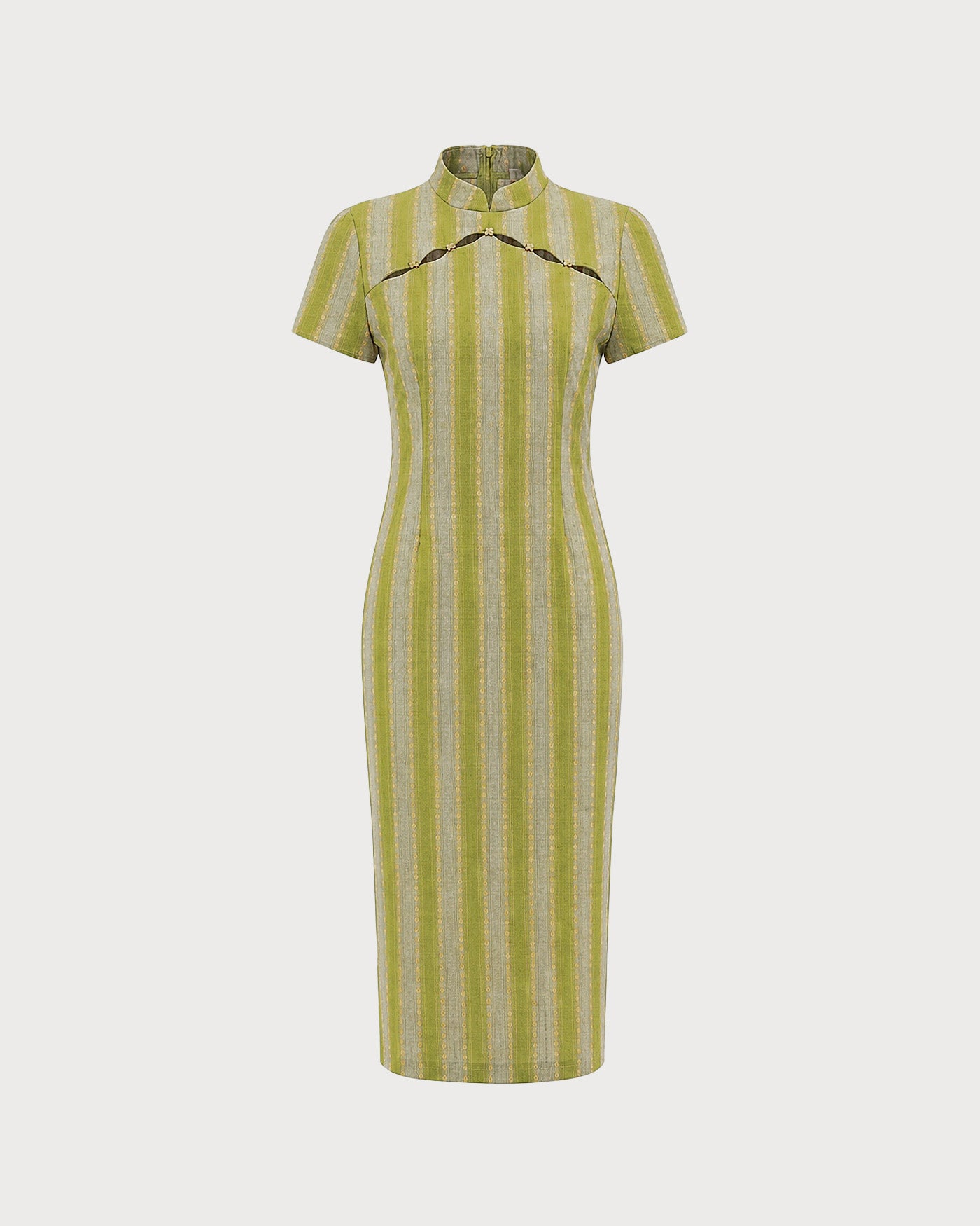 Green Mandarin Collar Tunic Midi Dress Green Mandarin Collar Tunic Midi Dress