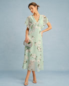 Women's Woven Polyester Midi Dress Green Dresses - RIHOAS