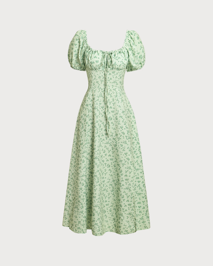 Women's Woven Polyester Midi Dress Green Dresses - RIHOAS