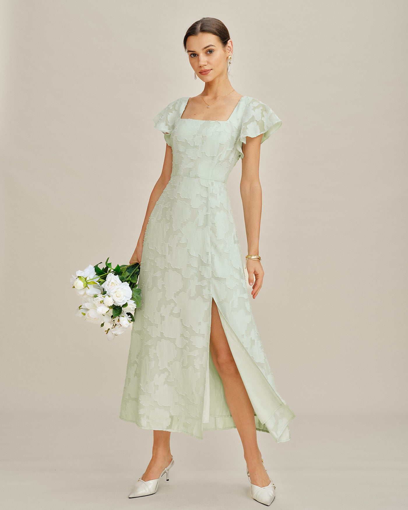 Rihoas Jacquard Floral Square Neck Midi Dress | Tie Back Cap Sleeve A-Line Gown for Graduation, Wedding Guest, Green / XL Rihoas Jacquard Floral Square Neck Midi Dress | Tie Back Cap Sleeve A-Line Gown for Graduation, Wedding Guest, Green / XL