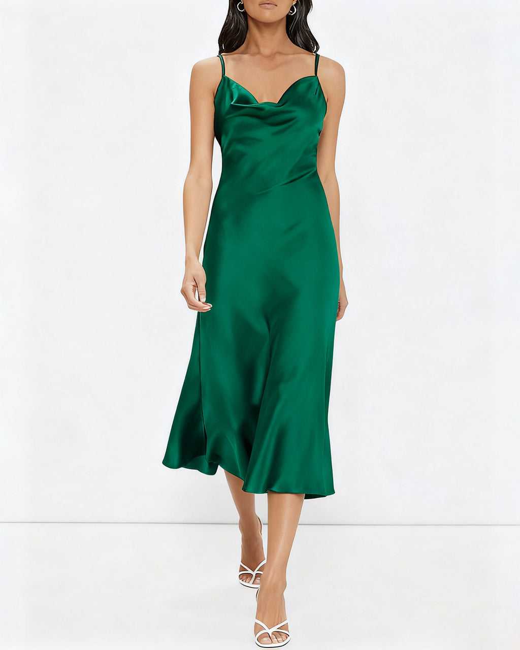 Women's Woven Polyester Midi Dress Green Dresses - RIHOAS
