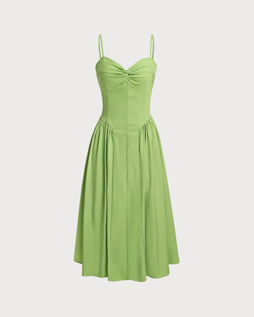 Women's Woven Polyester Midi Dress Green Dresses - RIHOAS