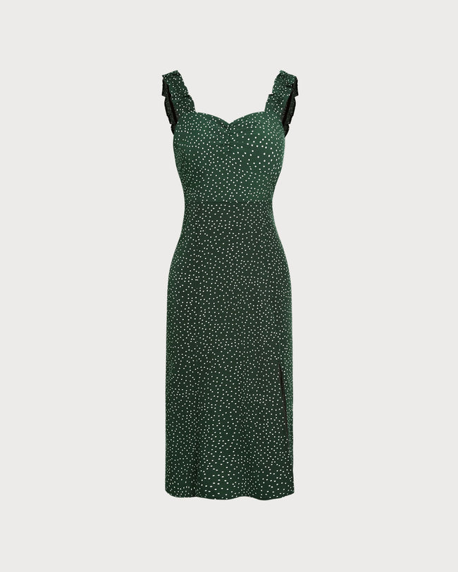 Women's Woven Polyester Midi Dress Green Dresses - RIHOAS