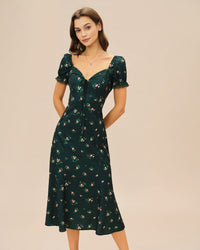 Women’s Woven Polyester Midi Dress Green Dresses - RIHOAS
