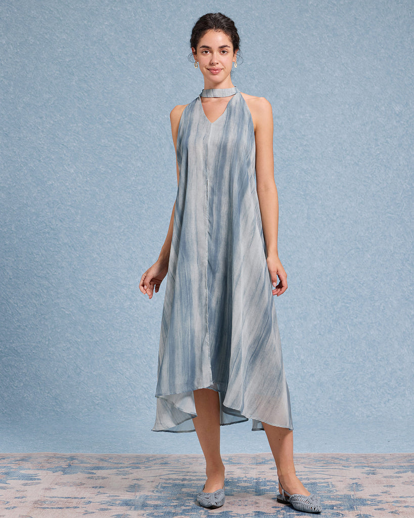 Women's Woven Polyester Midi Dress Green Dresses - RIHOAS