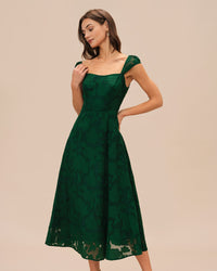 Women's Woven Polyester Midi Dress Green Dresses - RIHOAS