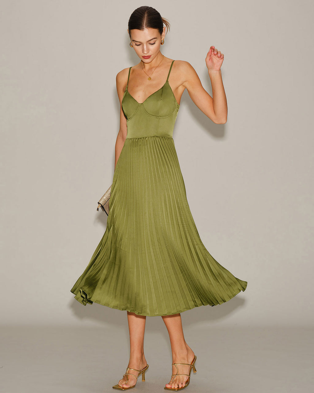 Women's Woven Polyester Midi Dress Green Dresses - RIHOAS