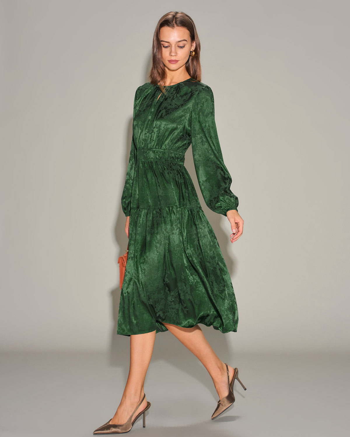 Rihoas Women's Jacquard Lantern Sleeve Midi Dress, Green / XS Rihoas Women's Jacquard Lantern Sleeve Midi Dress, Green / XS
