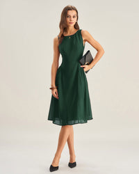 Women's Woven Polyester Midi Dress Green Dresses - RIHOAS