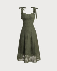 Women's Woven Polyester Midi Dress Green Dresses - RIHOAS