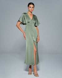Women's Woven Polyester Midi Dress Green Dresses - RIHOAS