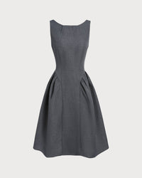 Women's Woven Polyester Midi Dress Grey Dresses - RIHOAS