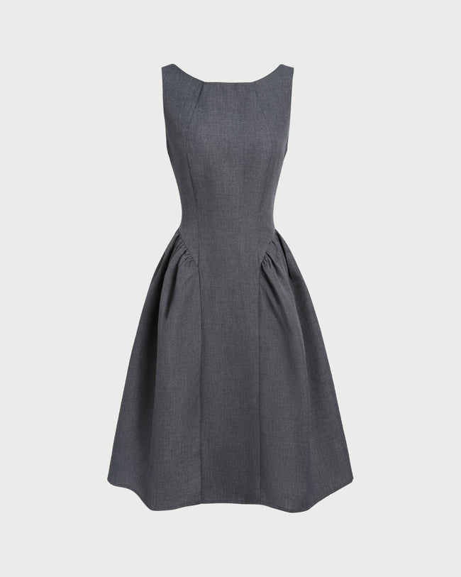 Women's Woven Polyester Midi Dress Grey Dresses - RIHOAS