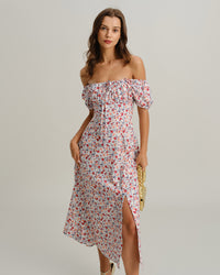 Women's Woven Polyester Midi Dress Grey Dresses - RIHOAS
