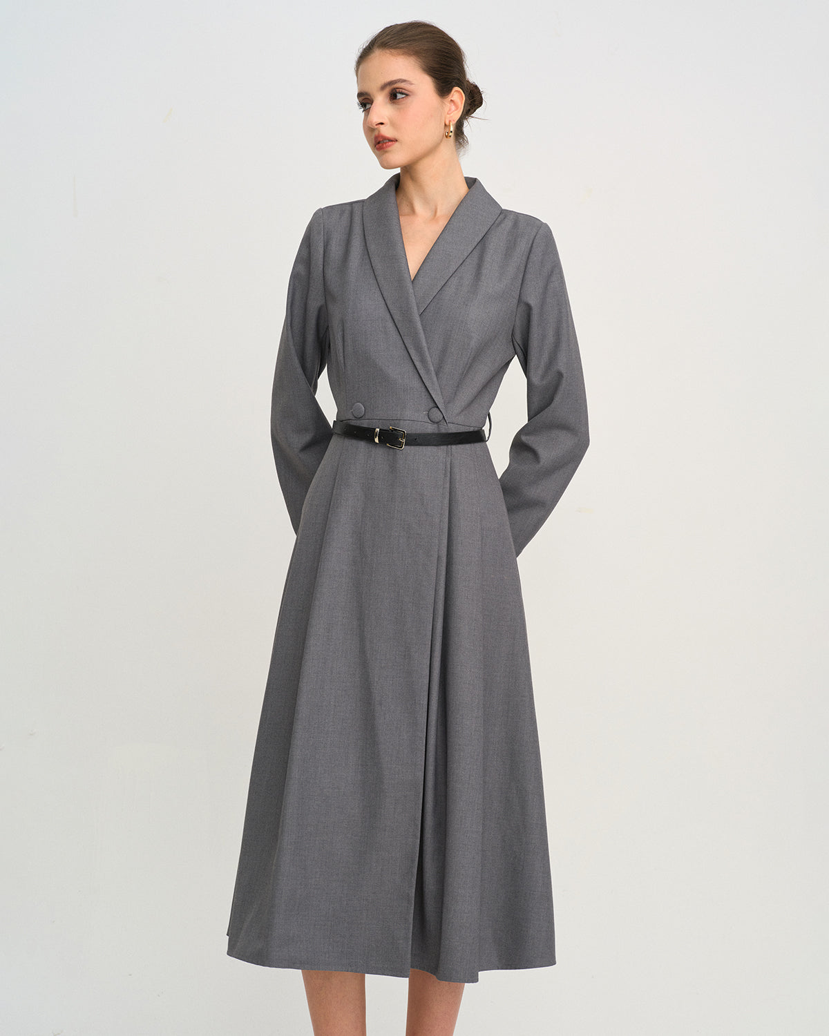 Rihoas Button A-Line Midi Dress, Grey / S Rihoas Button A-Line Midi Dress, Grey / S