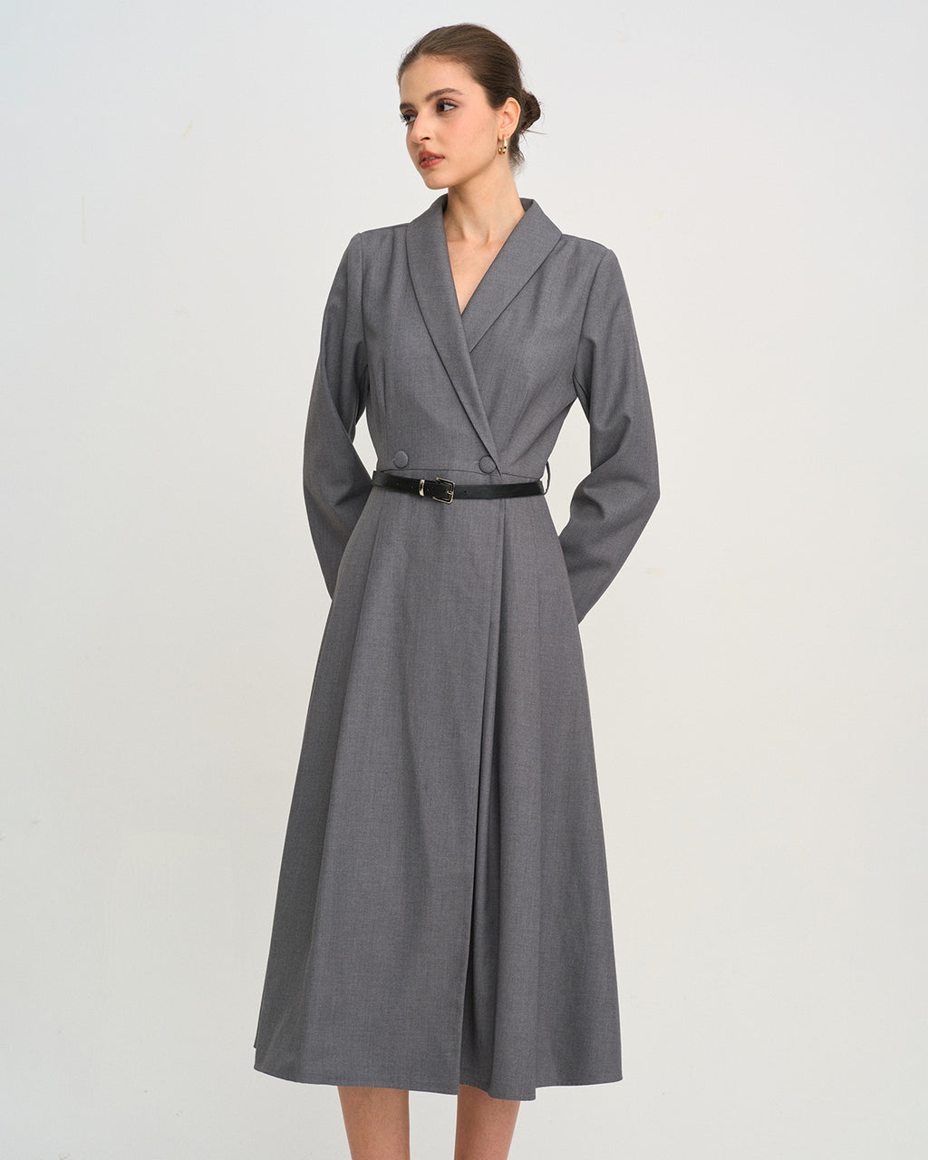 Women's Woven Polyester Midi Dress Grey Dresses - RIHOAS