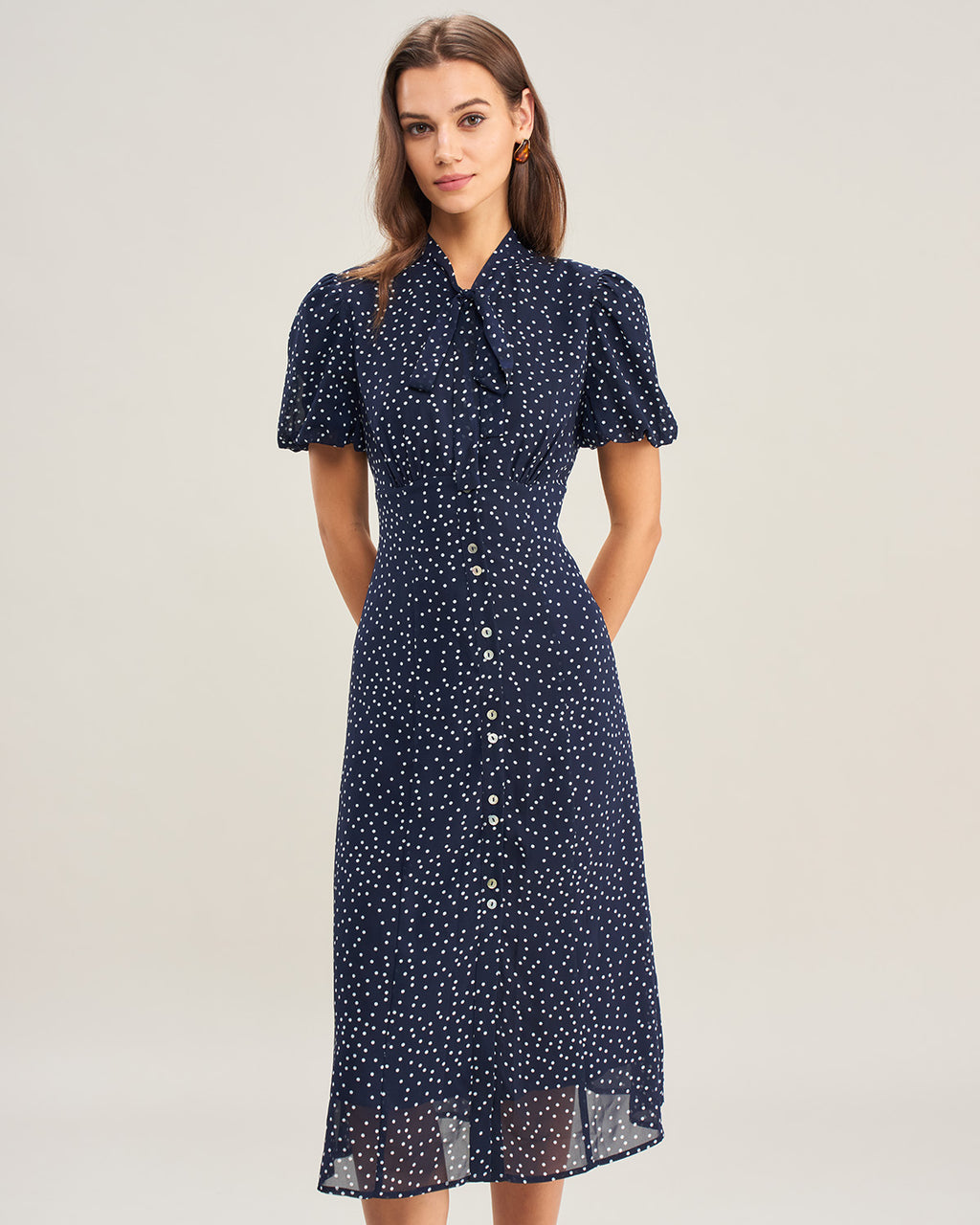 Women's Woven Polyester Midi Dress Navy Dresses - RIHOAS
