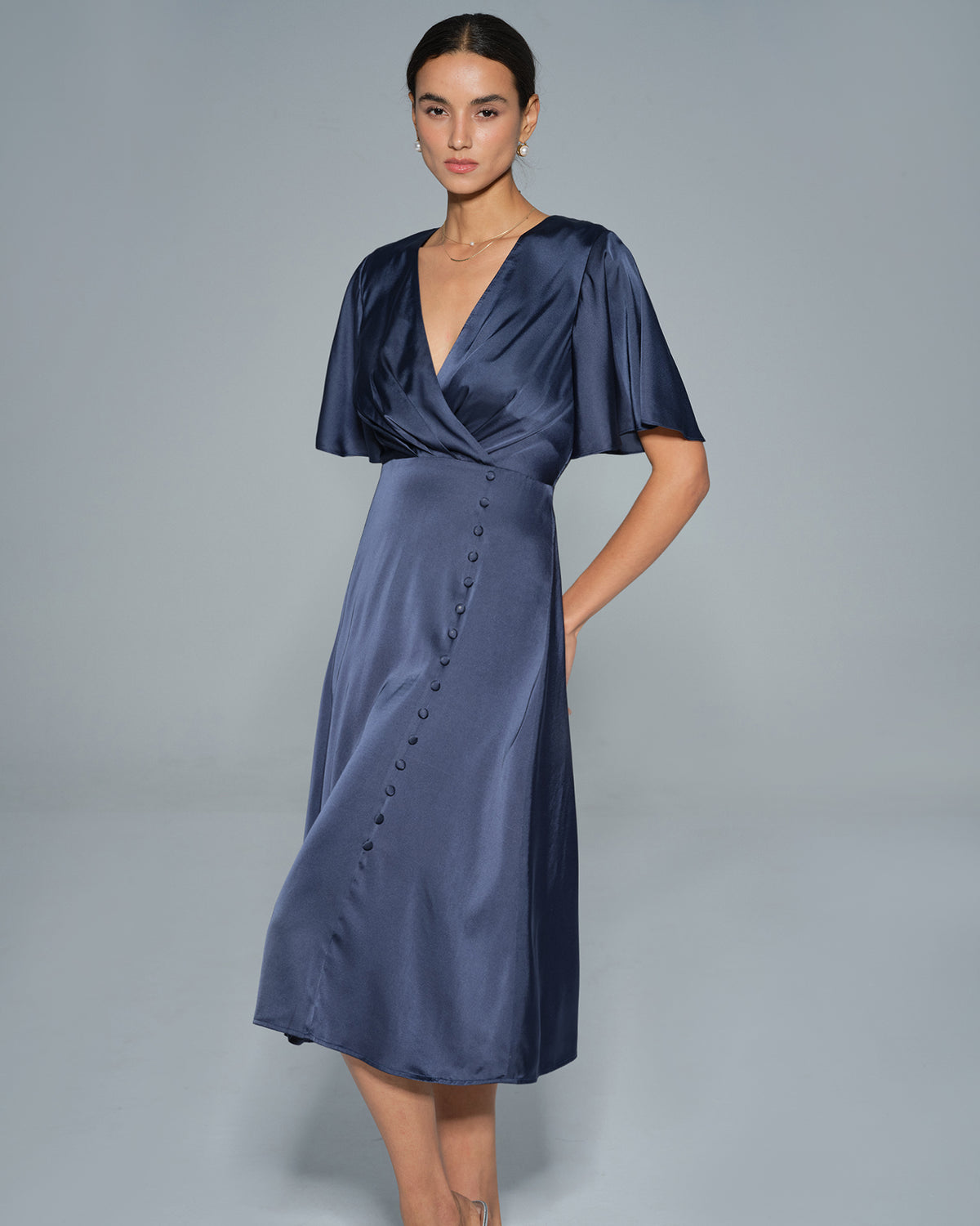 Women's Woven Polyester Midi Dress Navy Dresses - RIHOAS