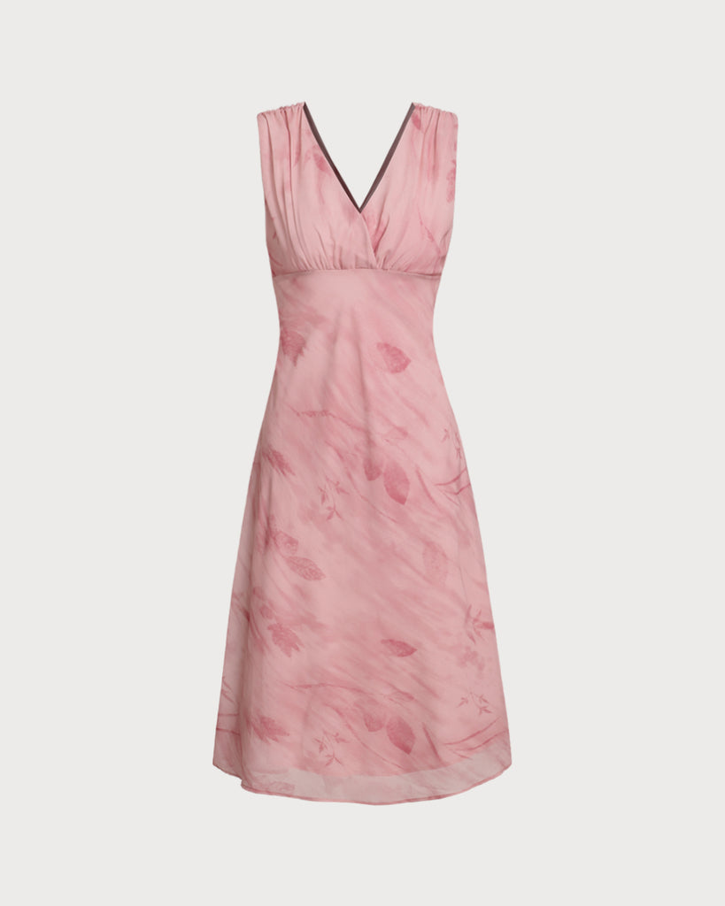 Women's Woven Polyester Midi Dress Pink Dresses - RIHOAS