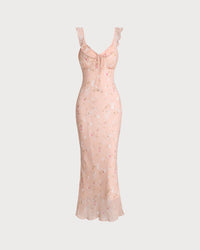 Women's Woven Polyester Midi Dress Pink Dresses - RIHOAS