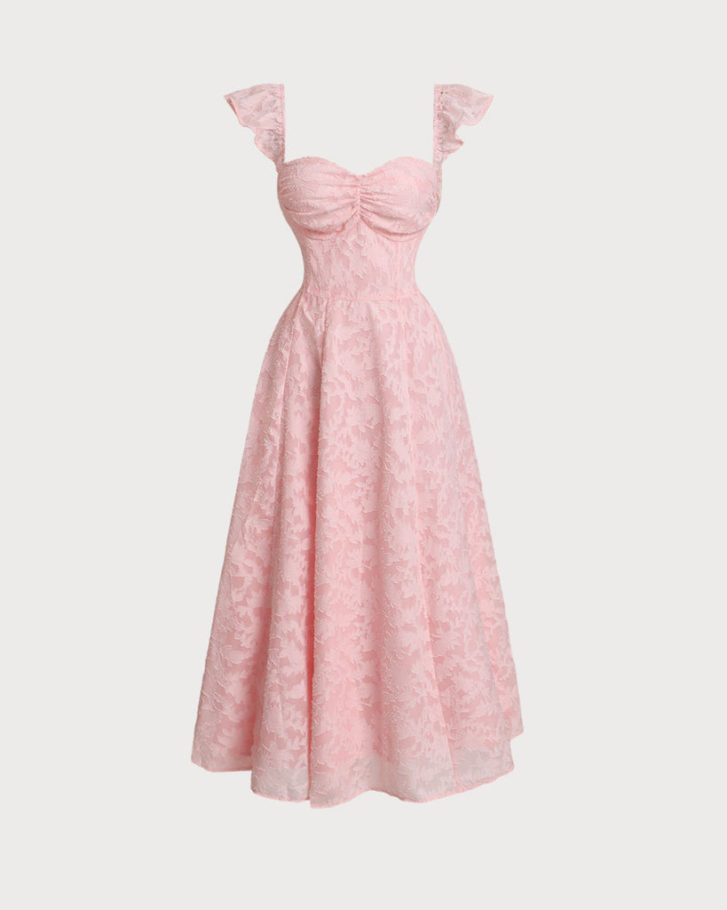 Women's Woven Polyester Midi Dress Pink Dresses - RIHOAS