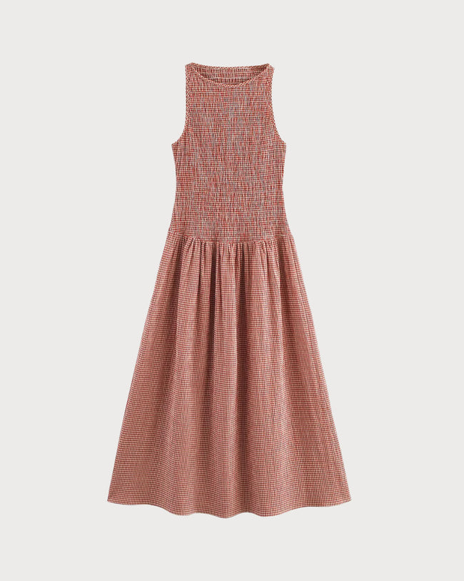 Women's Woven Polyester Midi Dress Pink Dresses - RIHOAS