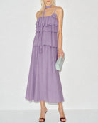 Women's Woven Polyester Midi Dress Purple Dresses - RIHOAS
