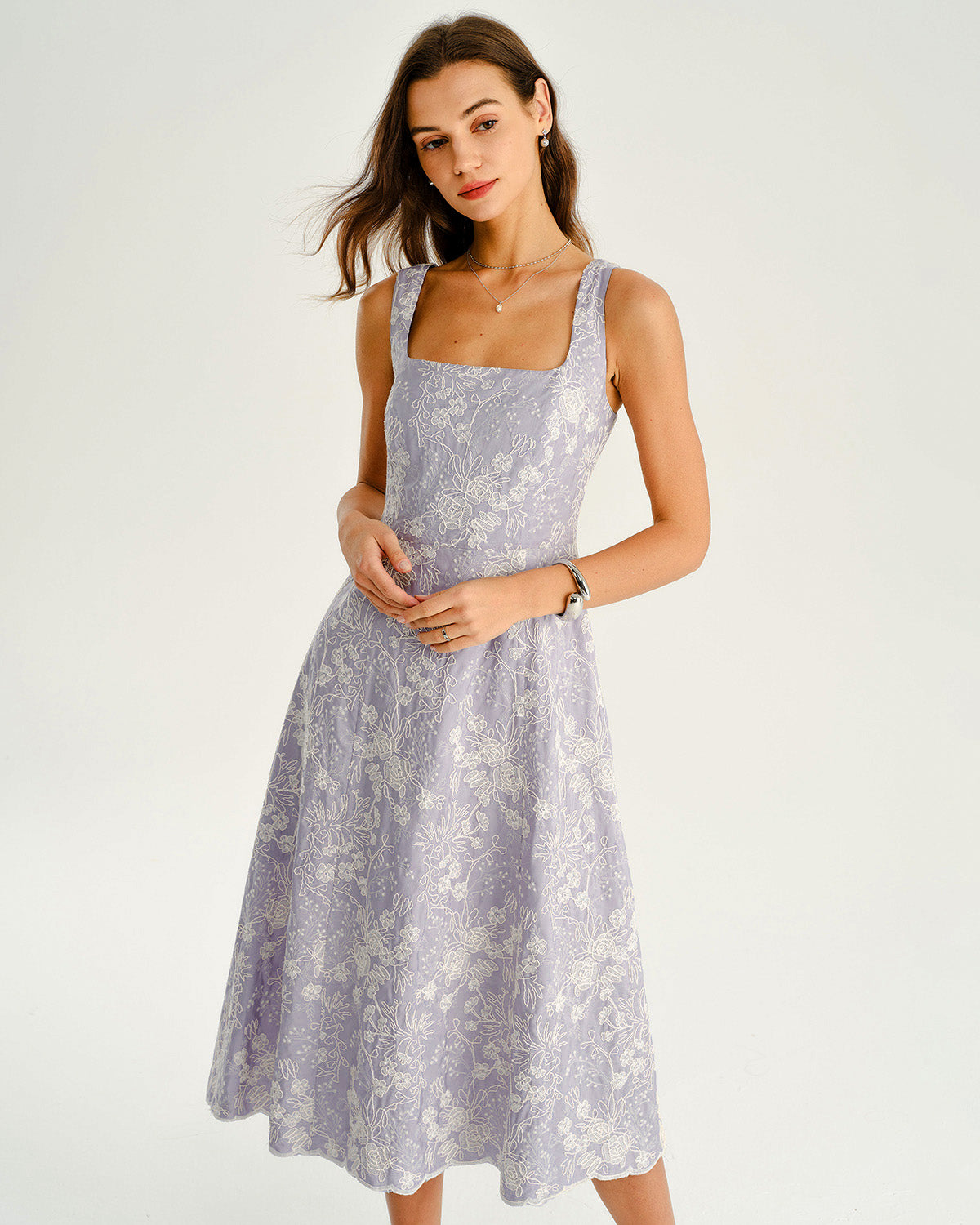 Women's Woven Polyester Midi Dress Purple Dresses - RIHOAS