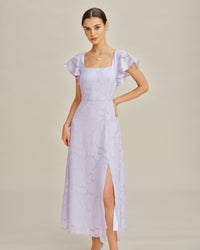 Women's Woven Polyester Midi Dress Purple Dresses - RIHOAS