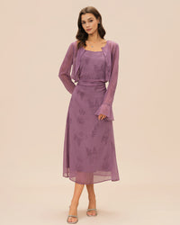 Women's Woven Polyester Midi Dress Purple Dresses - RIHOAS