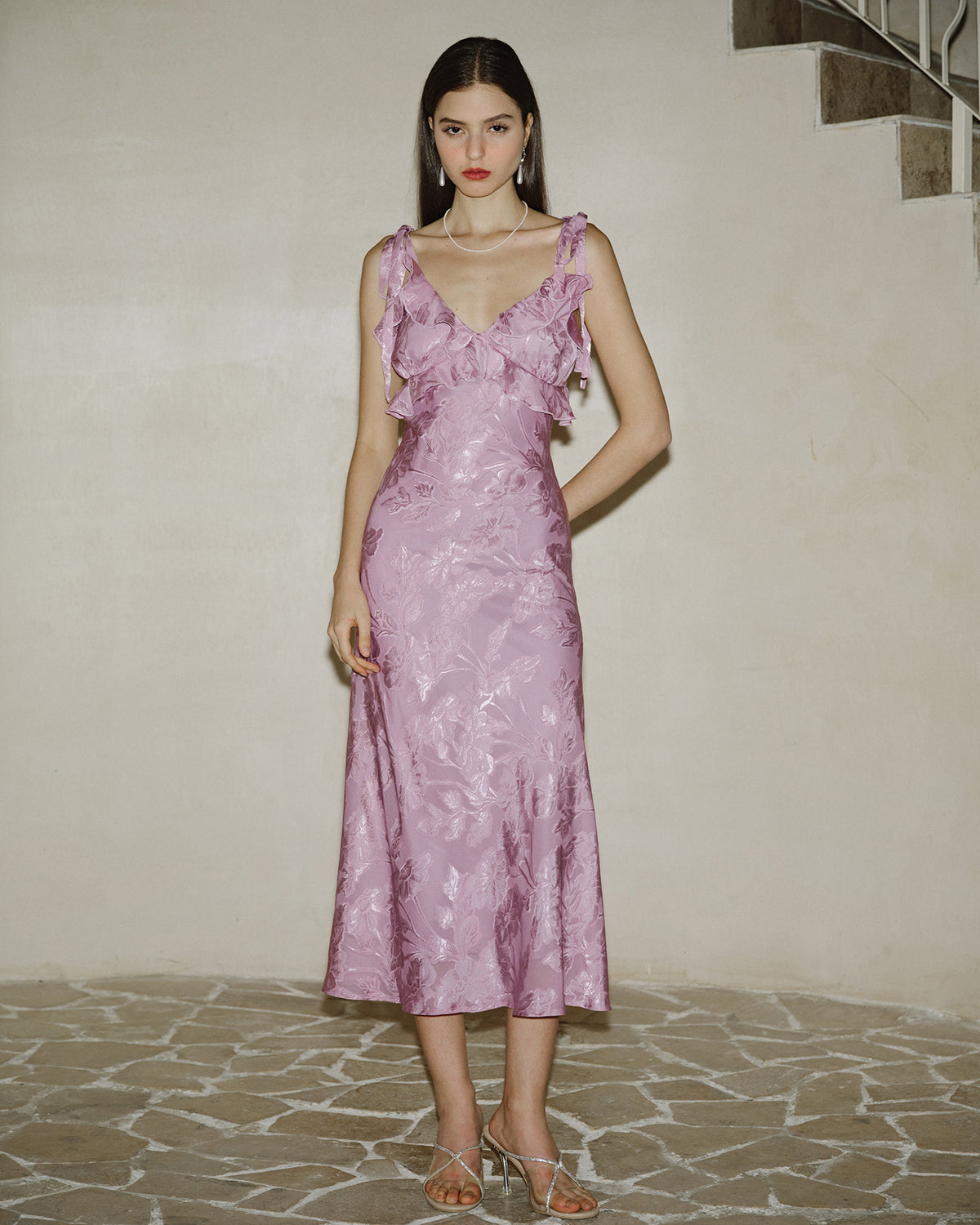 Women's Woven Polyester Midi Dress Purple Dresses - RIHOAS