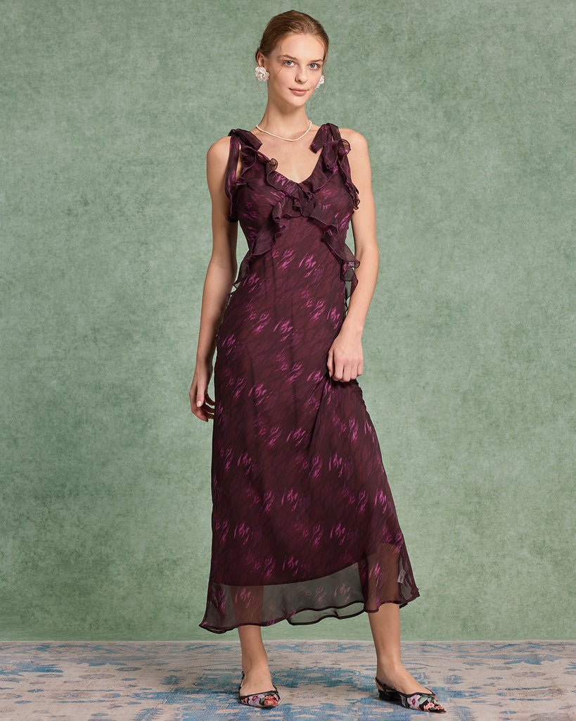 Women's Woven Polyester Midi Dress Purple Dresses - RIHOAS