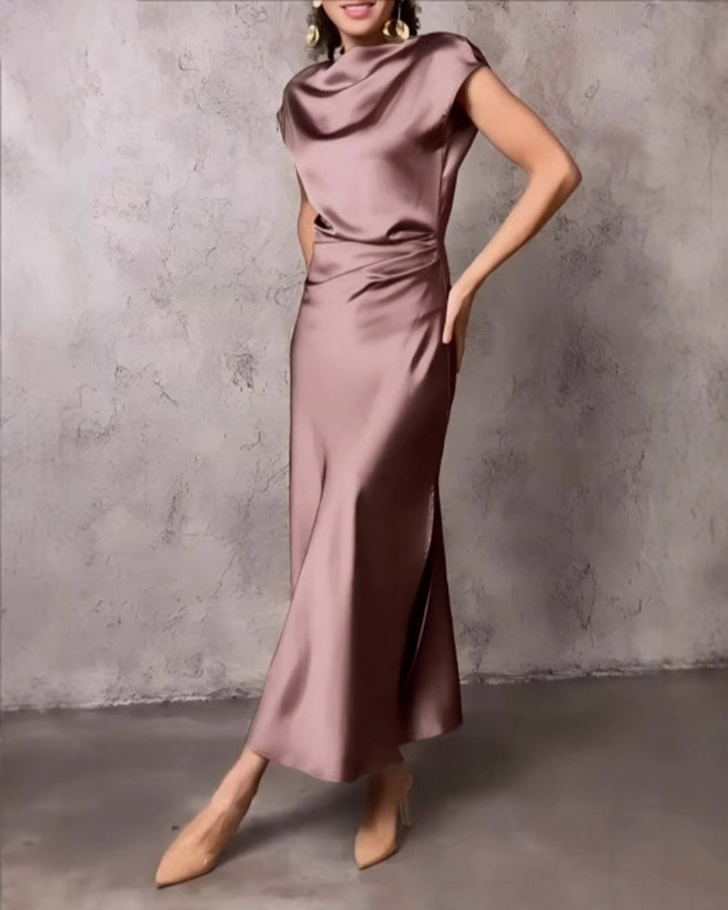 Women's Woven Polyester Midi Dress Purple Grey Dresses - RIHOAS