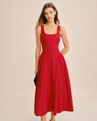 Women's Woven Polyester Midi Dress Red Dresses - RIHOAS
