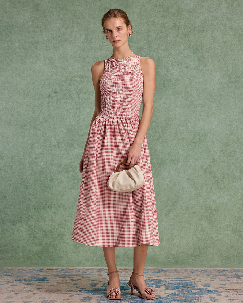 Women's Woven Polyester Midi Dress Red Dresses - RIHOAS