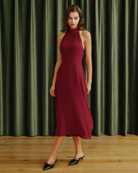 Women's Woven Polyester Midi Dress Red Dresses - RIHOAS